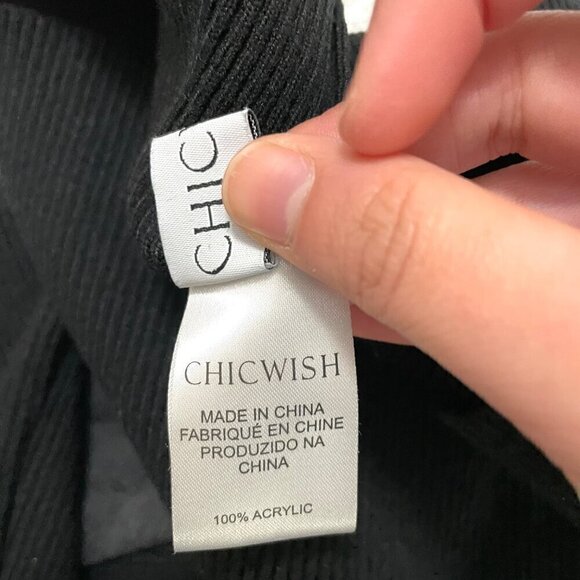 ChicWish Black Bow Long Sleeve Ribbed Knit Fitted Top Size M - Picture 4 of 5